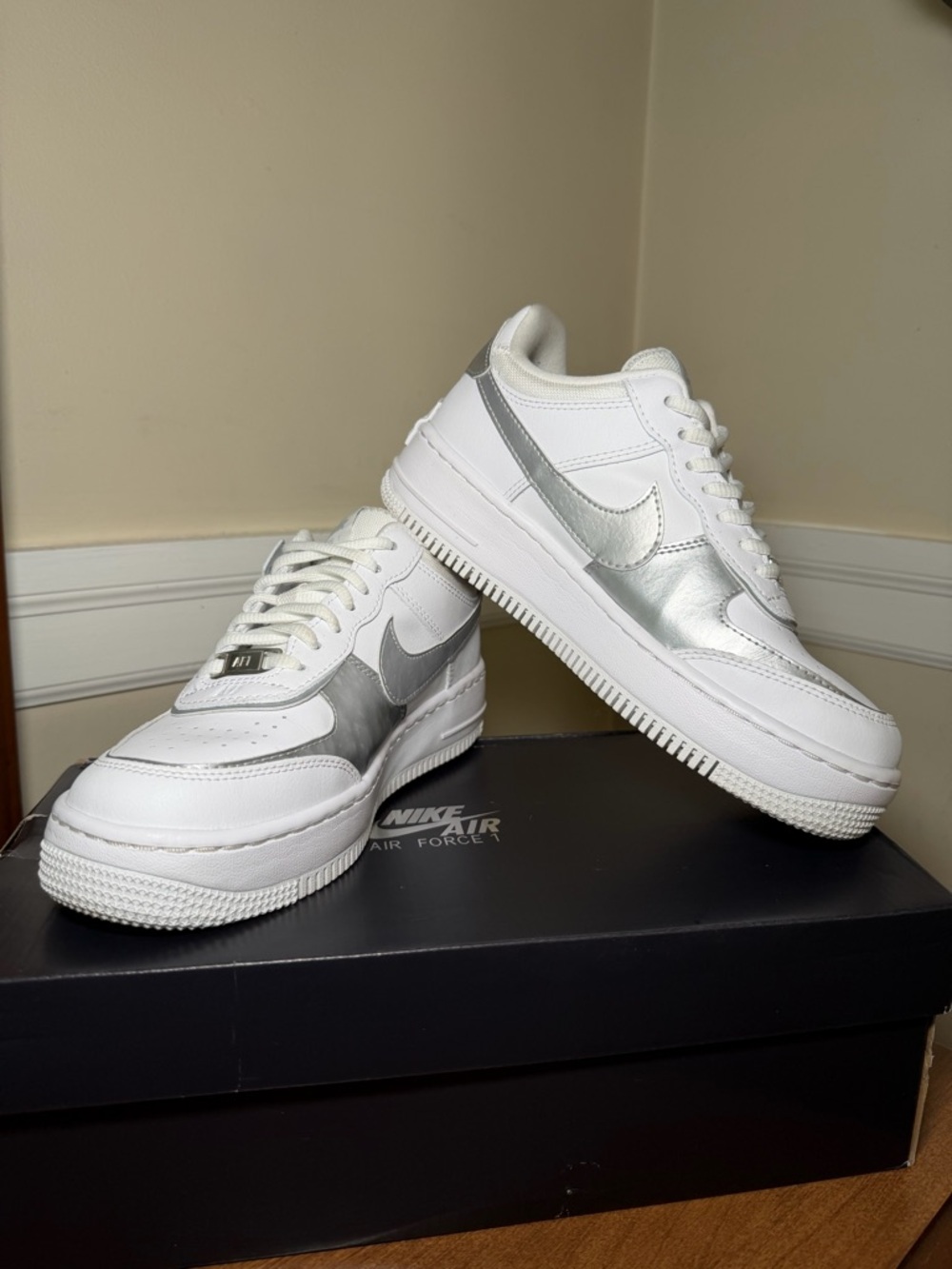Women's AF1 Shadow White/Metallic/Silver Sz 7